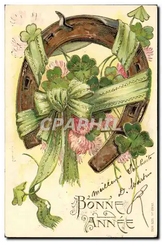 Cartes postales Fantaisie Fleurs Fer A cheval Trefles