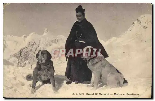 Cartes postales Chien Chiens Grand St Bernard Maitre et serviteurs