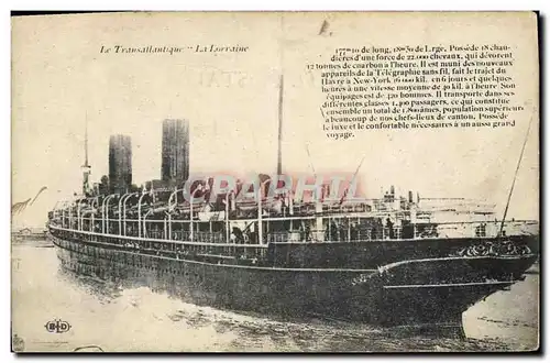Cartes postales Bateau Paquebot Transatlantique La Lorraine