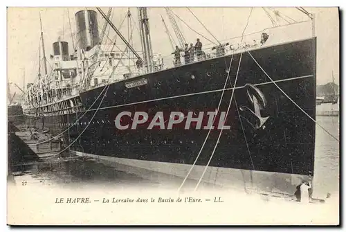 Cartes postales Bateau Paquebot Le Havre La Lorraine dans le bassin de l'Eure
