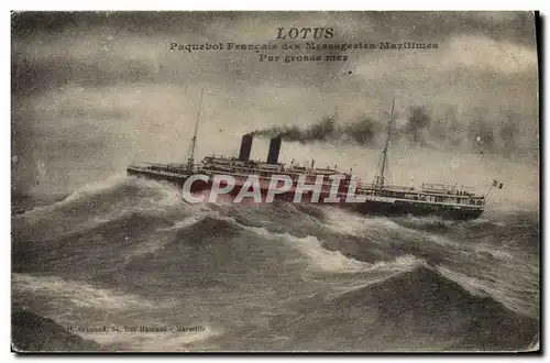 Cartes postales Bateau Paquebot Francais des Messageries maritimes par grosse mer Lotus