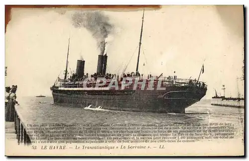 Cartes postales Bateau Paquebot Le Havre Transatlantique La Lorraine