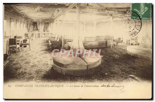 Cartes postales Bateau Paquebot Compagnie Transatlantique Le salon de conversation