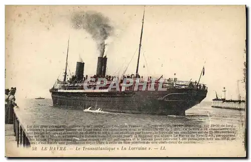 Cartes postales Bateau Paquebot Transatlantique La Lorraine Le Havre