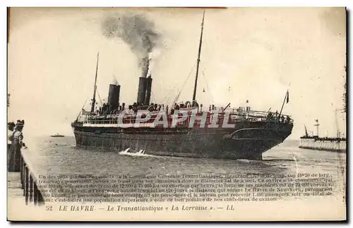 Cartes postales Bateau Paquebot Transatlantique La Lorraine Le Havre
