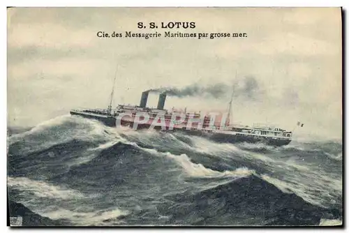 Cartes postales Bateau Paquebot SS Lotus Cie des Messageries Maritimes par grosse mer