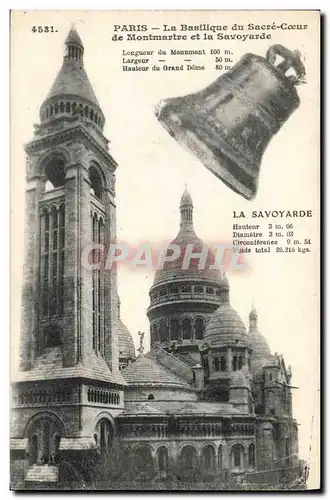 Cartes postales Cloche Paris La basilique du Sacre Coeur de Montmartre et la Savoyarde