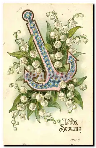 Cartes postales Fantaisie Fleurs Muguet Ancre de marine