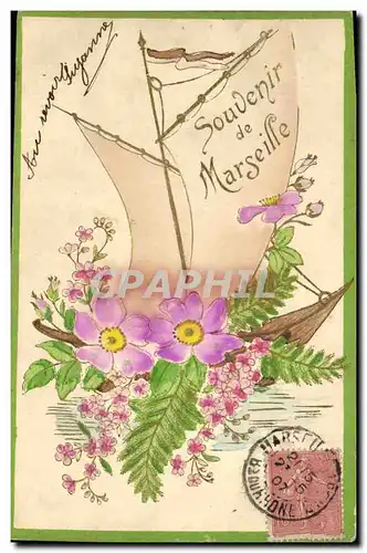 Cartes postales Fantaisie Fleurs Bateau