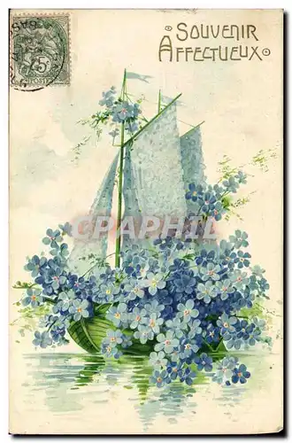 Cartes postales Fantaisie Fleurs Bateau