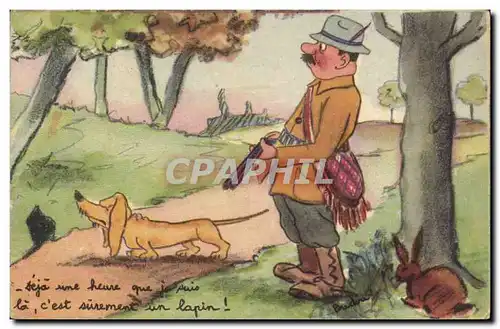Cartes postales Chasse Chasseur Chien Lapin