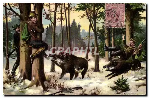 Cartes postales Chasse Chasseur Sangliers