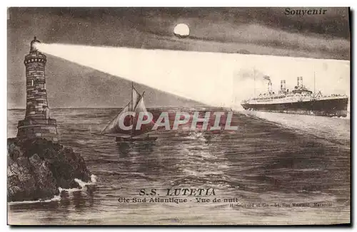 Cartes postales Bateau SS Lutetia Cie Sud Atlantique Vue de nuit