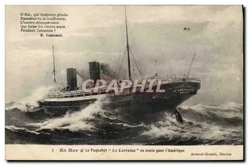 Cartes postales Bateau En mer Le paquebot La Lorraine en route pour l&#39Amerique