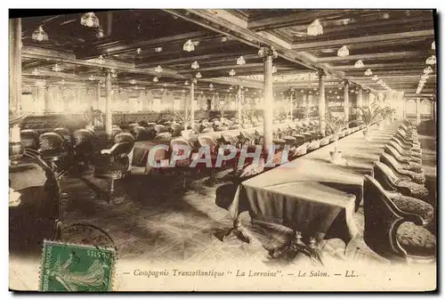 Cartes postales Bateau Compagnie Transatlantique La Lorraine le salon