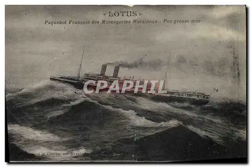 Cartes postales Bateau Lotus Paquebot Francais des Messageries Maritimes par grosse mer