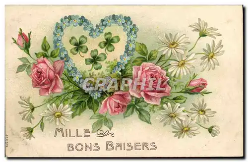 Cartes postales Fantaisie Fleurs Coeur Trefles