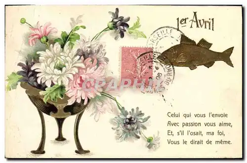 Ansichtskarte AK Fantaisie Fleurs Poisson 1er Avril