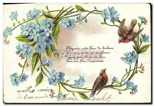 Cartes postales Fantaisie Fleurs Oiseaux