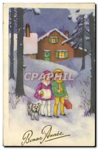 Cartes postales Fantaisie Illustrateur Enfants Chien Bonne annee