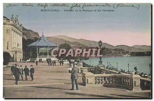Cartes postales Kiosque de la musique et les terrasses Monte Carlo Monaco (carte toilee)