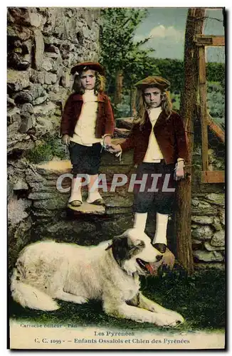 Ansichtskarte AK Chiens Enfants ossalois et Chien des Pyrenees