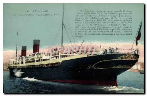 Cartes postales Bateau Le Havre Le Transatlantique La Lorraine