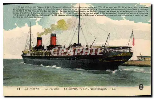 Cartes postales Bateau Le Havre Le Transatlantique La Lorraine