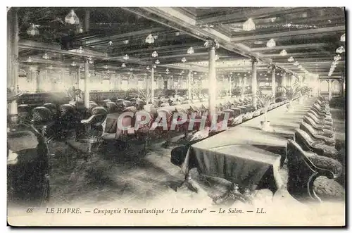 Cartes postales Bateau Le Havre Le Transatlantique La Lorraine Le salon