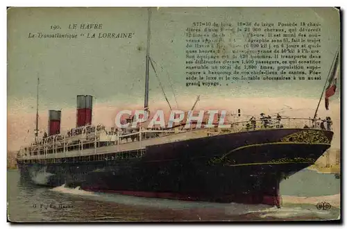 Cartes postales Bateau Le Havre Le Transatlantique La Lorraine