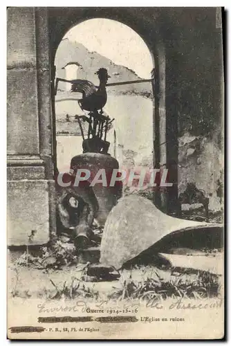 Cartes postales Cloche Arracourt L&#39eglise en ruines Coq Militaria