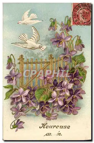 Cartes postales Fantaisie Fleurs Colombes