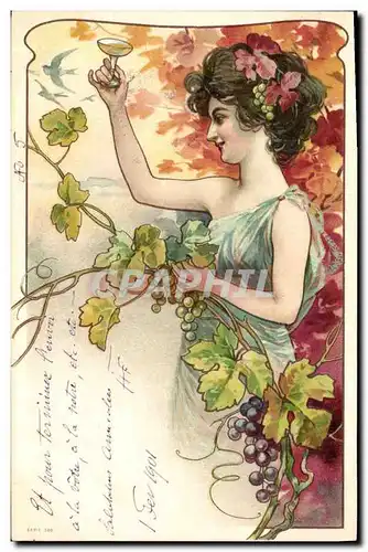 Cartes postales Fantaisie Illustrateur Femme Vin