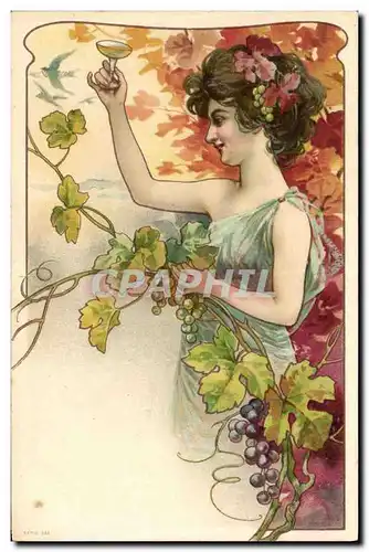 Cartes postales Fantaisie Illustrateur Femme Vin