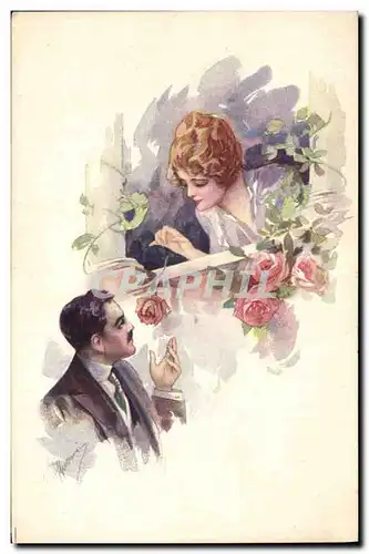 Cartes postales Fantaisie Illustrateur Femme Roses