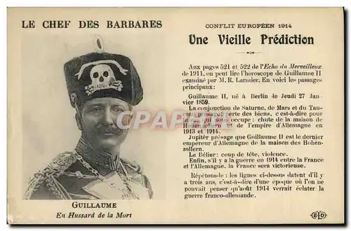 Cartes postales Militaria Le chef des barbares Guillaume en hussard de la mort