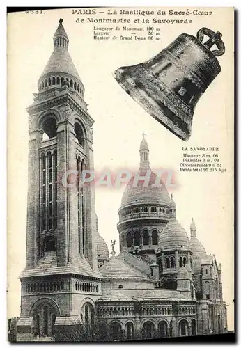 Cartes postales Cloche Paris La basilique du Sacre Coeur de Montmartre et la Savoyarde