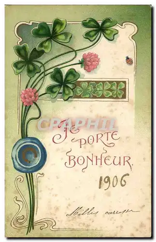 Cartes postales Fantaisie Fleurs Je porte bonhneur 1906