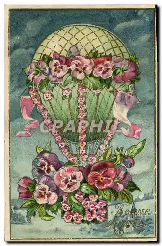 Cartes postales Fantaisie Fleurs Mongolfiere Ballon