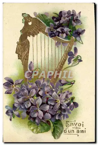 Cartes postales Fantaisie Fleurs Harpe