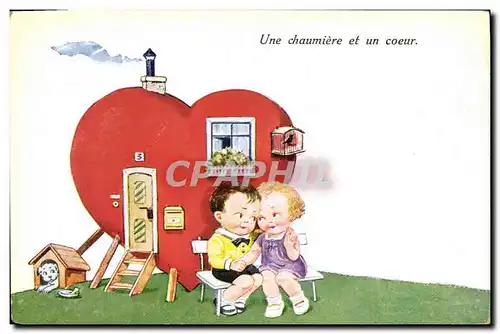 Ansichtskarte AK Fantaisie Illustrateur Enfants Une chaumiere et un coeur