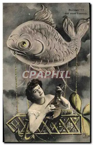 Cartes postales Fantaisie Femme Poisson Musique