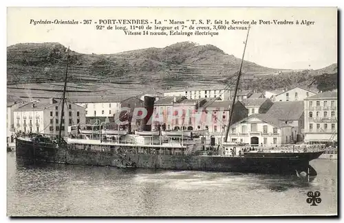 Cartes postales Bateau Port Vendres La Marsa TSF fait le service de Port Vendres a Alger