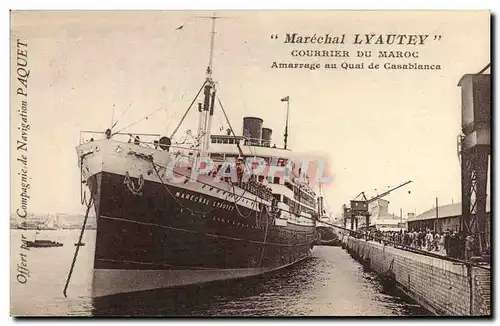 Cartes postales Bateau Marechal Lyautey Courrier du Maroc Amarrage au quai de Casablanca