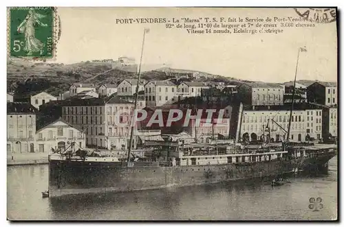 Cartes postales Bateau Port Vendres La Marsa TSF fait le service de Port Vendres a Alger