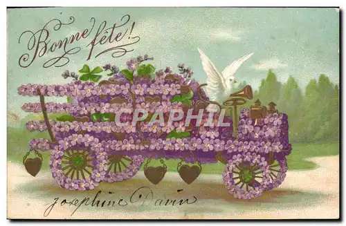 Cartes postales Fantaisie Fleurs Colombe Automobile