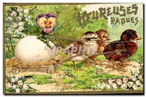 Cartes postales Fantaisie Fleurs Poussins oeuf