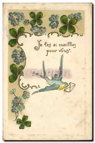 Cartes postales Fantaisie Fleurs Hirondelle