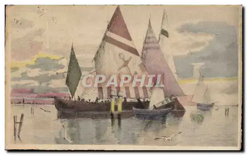 Cartes postales Fantaisie Illustrateur Bateau de peche