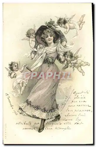 Cartes postales Fantaisie Illustrateur Femme Anges Enfants